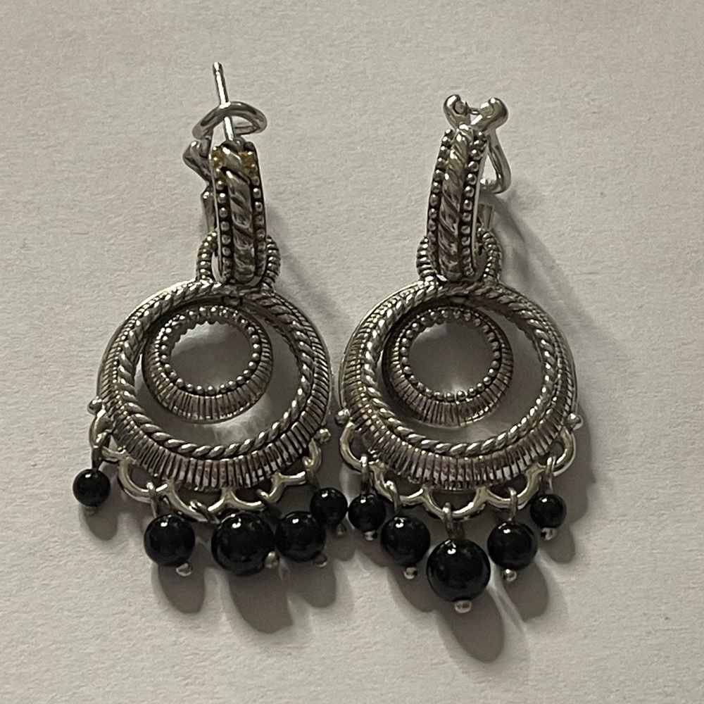 Judith Ripka Sterling Black Onyx Hoop Earrings